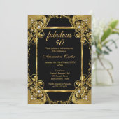 素晴らしい50フォトブラック金ゴールドパールパーティー 招待状 (スタンド正面)