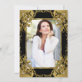 素晴らしい50フォトブラック金ゴールドパールパーティー 招待状 (裏面)