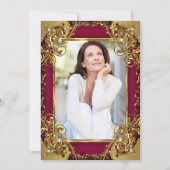 素晴らしい50フォトブルゴーニュ赤ベージュ金ゴールドパーティー 招待状 (裏面)