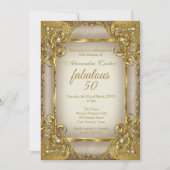 素晴らしい50フォトベージュゴールデンパールの誕生日 招待状 (正面)