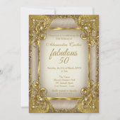 素晴らしい50フォトベージュゴールデンパールの誕生日 招待状 (正面)
