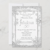 素晴らしい50フォトホワイトシルバースノーフレークパーティー 招待状 (正面)