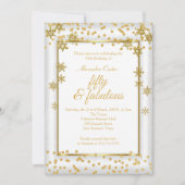 素晴らしい50フォトホワイト金ゴールドスノーフレークパーティー 招待状 (正面)