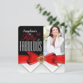 素晴らしい50フォトレッド金ゴールドエレガントモダン誕生日 招待状 (スタンド正面)