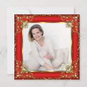 素晴らしい50フォトレッド金ゴールドパール誕生日パーティー 招待状 (裏面)