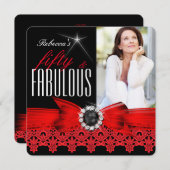 素晴らしい50フォト白黒レッドレース誕生日 招待状 (正面/裏面)