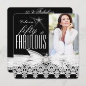 素晴らしい50フォト白黒レース50誕生日2 招待状 (正面/裏面)
