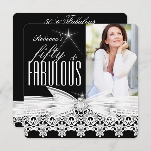 素晴らしい50フォト白黒レース50誕生日2 招待状 (正面/裏面)