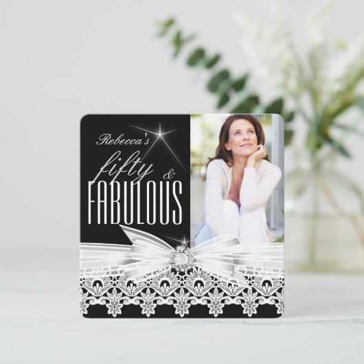 素晴らしい50フォト白黒レース50誕生日2 招待状 (スタンド正面)
