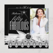 素晴らしい50フォト白黒レース50誕生日3 招待状 (正面/裏面)