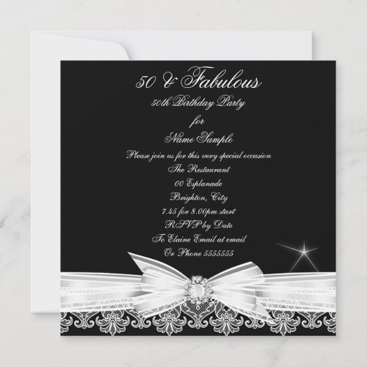 素晴らしい50フォト白黒レース50誕生日 招待状 (裏面)