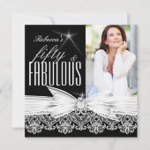 素晴らしい50フォト白黒レース50誕生日 招待状 (正面)