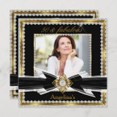 素晴らしい50フォト白黒金ゴールドダイヤモンド2 招待状 (正面/裏面)