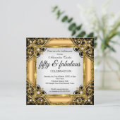 素晴らしい50フォト白黒金ゴールド誕生日パーティー 招待状 (スタンド正面)