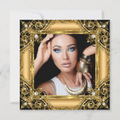 素晴らしい50フォト白黒金ゴールド誕生日パーティー 招待状 (裏面)