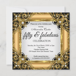 素晴らしい50フォト白黒金ゴールド誕生日パーティー 招待状