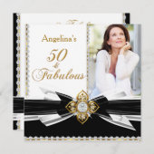 素晴らしい50フォト白黒金ゴールド誕生日パーティー 招待状 (正面/裏面)