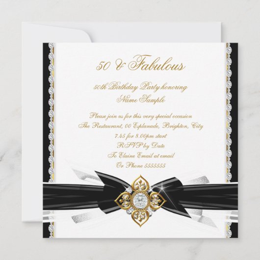 素晴らしい50フォト白黒金ゴールド誕生日パーティー 招待状 (裏面)