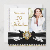 素晴らしい50フォト白黒金ゴールド誕生日パーティー 招待状 (正面)