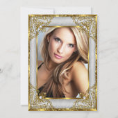 素晴らしい50フォト金ゴールドグレーシルバーパール誕生日 招待状 (裏面)