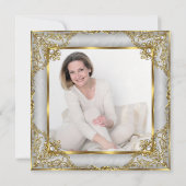 素晴らしい50フォト金ゴールドグレーパール誕生日パーティー 招待状 (裏面)