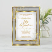 素晴らしい50フォト金ゴールドグレー銀誕生日パーティー 招待状 (スタンド正面)