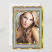 素晴らしい50フォト金ゴールドグレー銀誕生日パーティー 招待状 (裏面)