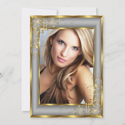 素晴らしい50フォト金ゴールドグレー銀誕生日パーティー 招待状 (裏面)