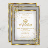 素晴らしい50フォト金ゴールドグレー銀誕生日パーティー 招待状 (正面/裏面)