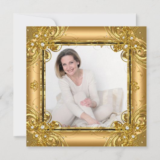 素晴らしい50フォト金ゴールドブラックダイヤモンド誕生日 招待状 (裏面)