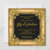 素晴らしい50フォト金ゴールドブラックダイヤモンド誕生日 招待状 (正面)