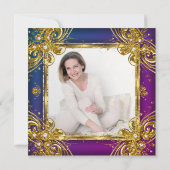 素晴らしい50フォト金ゴールドムルベリーブルーパーティー 招待状 (裏面)