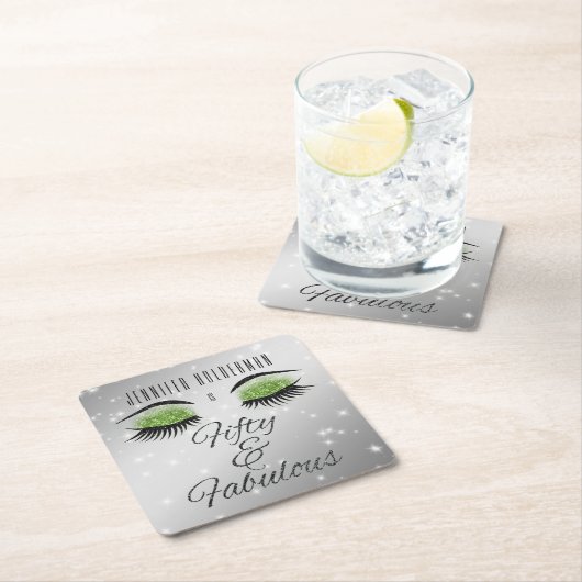 素晴らしい50ブラックグリーングラムアイズ紙コースター スクエアペーパーコースター (インサイチュ)