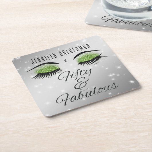 素晴らしい50ブラックグリーングラムアイズ紙コースター スクエアペーパーコースター (アングル)