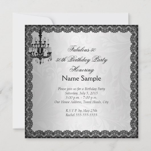 素晴らしい50ブラックシルバーコルセットハイヒールパーティー 招待状 (裏面)