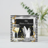 素晴らしい50ブラックシルバーストライプバースデーパーティー 招待状 (スタンド正面)