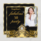 素晴らしい50ブラック金ゴールドフェイクダイヤモンド写真パーティー 招待状 (正面/裏面)