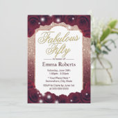 素晴らしい50ブルゴーニュバラ金ゴールドフローラ誕生日 招待状 (スタンド正面)