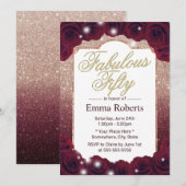 素晴らしい50ブルゴーニュバラ金ゴールドフローラ誕生日 招待状 (正面/裏面)