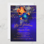 素晴らしい50ブルーグローオレンジハイビスカス誕生日 招待状 (正面)