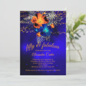 素晴らしい50ブルーグローオレンジハイビスカス誕生日 招待状 (スタンド正面)