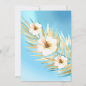 素晴らしい50ブルーティール(緑がかった色)金ゴールドホワイトフローラ誕生日 招待状 (裏面)