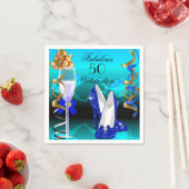 素晴らしい50ブルー王室のティール(緑がかった色)金ゴールド誕生日パーティー スタンダードカクテルナプキン (インサイチュ)