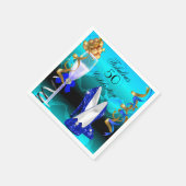 素晴らしい50ブルー王室のティール(緑がかった色)金ゴールド誕生日パーティー スタンダードカクテルナプキン (角)