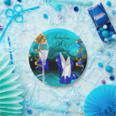 素晴らしい50ブルー王室のティール（緑がかった色）金ゴールド誕生日パーティー ペーパープレート (パーティー)