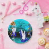 素晴らしい50ブルー王室のティール（緑がかった色）金ゴールド誕生日パーティー ペーパープレート (パーティー)