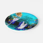 素晴らしい50ブルー王室のティール（緑がかった色）金ゴールド誕生日パーティー ペーパープレート (アングル)