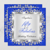 素晴らしい50ブルー王室のフローラ誕生日パーティー 招待状 (正面/裏面)