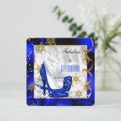 素晴らしい50ブルー金ゴールド抽象芸術ヒールバースデーパーティー 招待状 (スタンド正面)