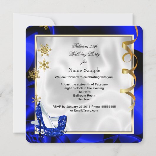 素晴らしい50ブルー金ゴールド抽象芸術ヒールバースデーパーティー 招待状 (裏面)